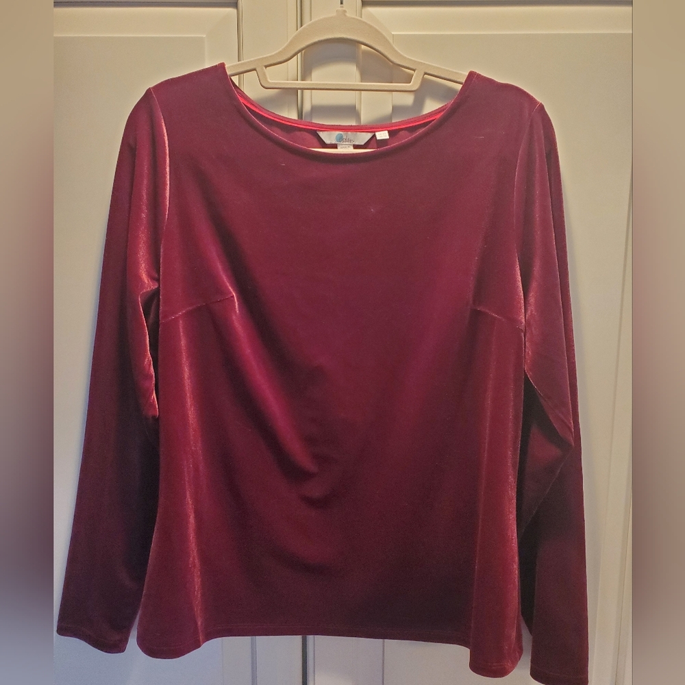 Boden Burgundy Velvet Long Sleeve Top
